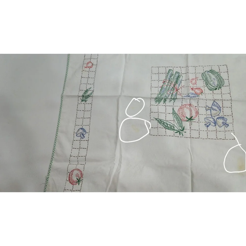 Vintage Embroidered Tablecloth Kitchen Fruit & Veggies 33